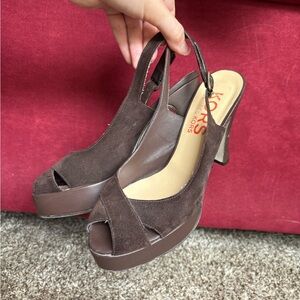 Michael Kors Dark Brown Platform Slingback Real Suede Heels